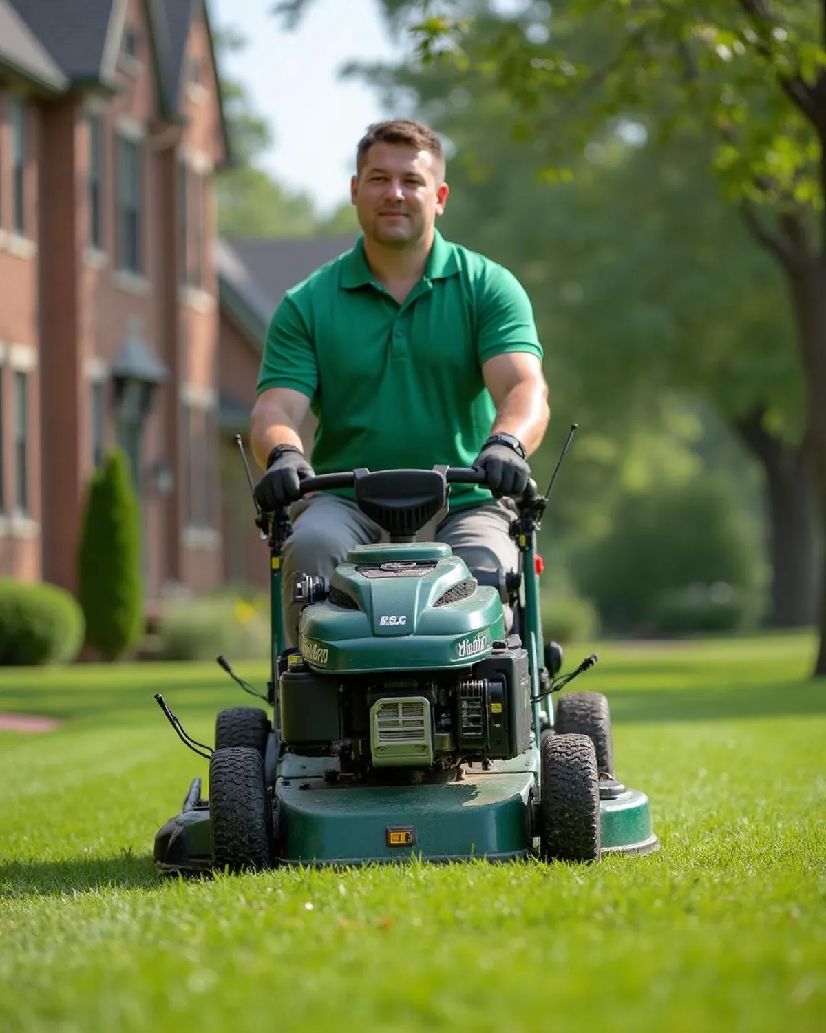 Peek Lawn Care crew mowing and edging a Louisville, KY residential yard