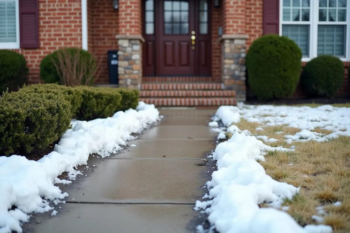 Cleared walkway to a front door after residential snow removal in Louisville East End