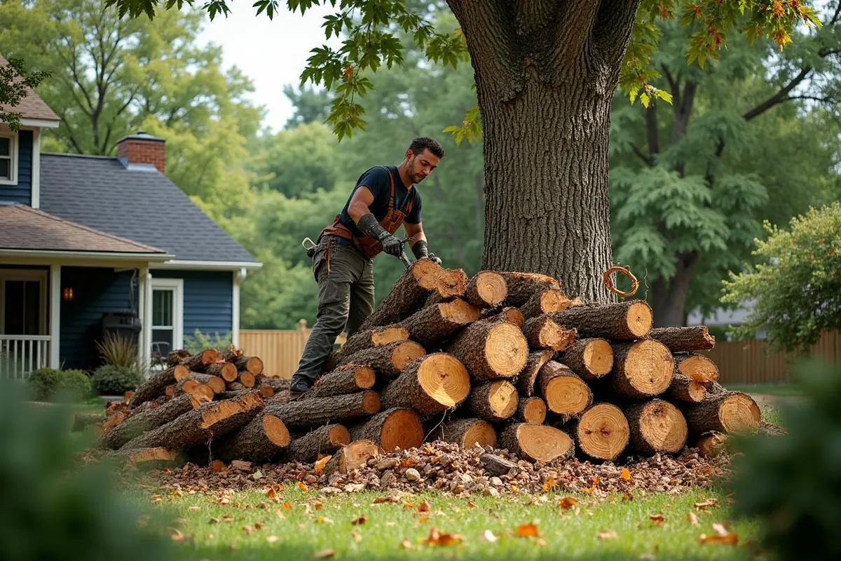 Section-by-section tree removal in a Louisville residential yard by Peek Lawn Care